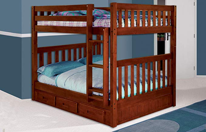 Discovery World Furniture Mission Full Over Full Bunk Bed with 3 Drawers, Desk, Hutch, Chair and Entertainment Dresser in Merlot Finish