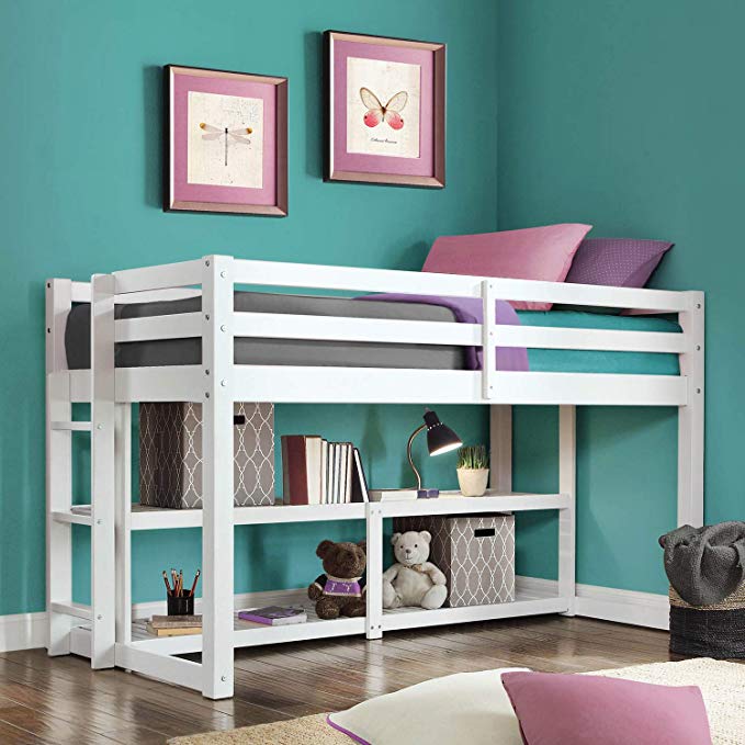 Better Homes and Gardens Loft Storage Bed with Spacious Storage Shelves, Multiple Finishes, White