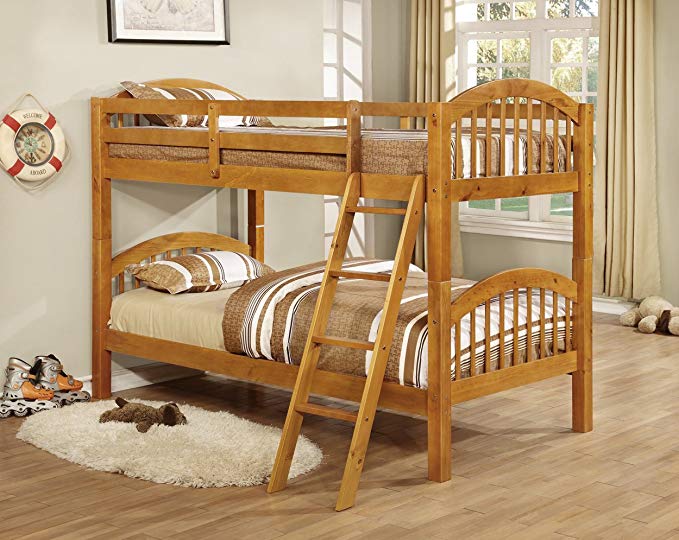 Kings Brand Furniture Twin over Twin Wood Bunk Bed with Ladder (Honey)