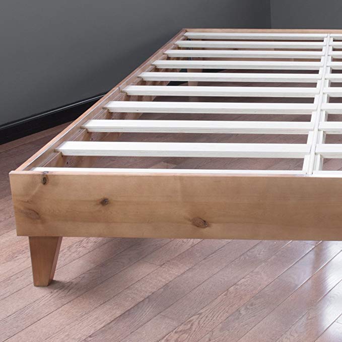 eLuxurySupply Wood Bed Frame - Made in The USA w/100% North American Pine - Solid Mattress Platform Foundation w/Pressed Pine Slats - Tool-Free Assembly -�California King