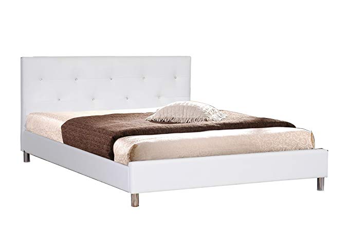 Baxton Studio Barbara White Modern Bed with Crystal Button Tufting, Queen