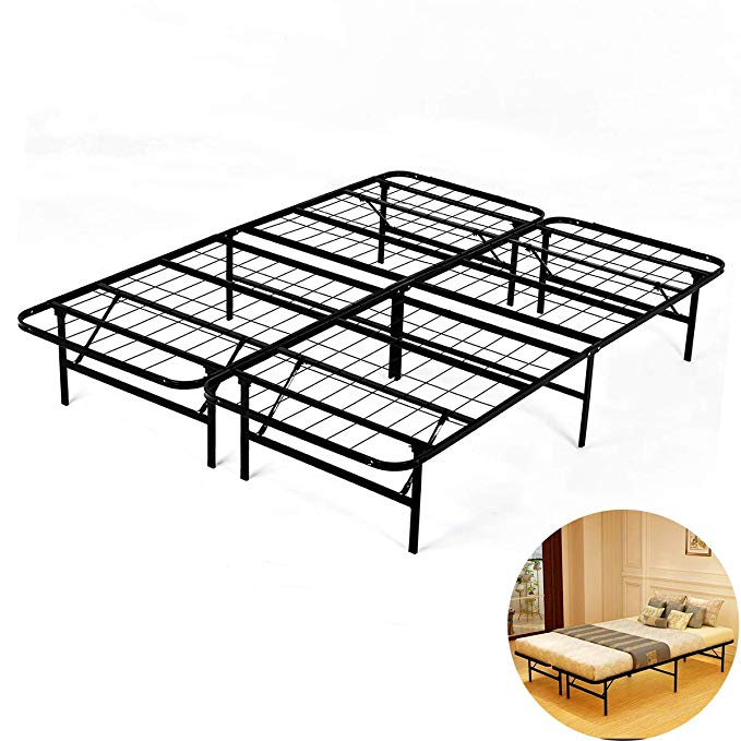 Platform Bed Frame, Metal Beds 14 Inch Box Spring Replacement Mattress Foundation Heavy Duty Steel Slat Black Full