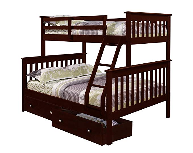 Bunk Bed Twin over Full Mission Style in Cappuccino with Drawers
