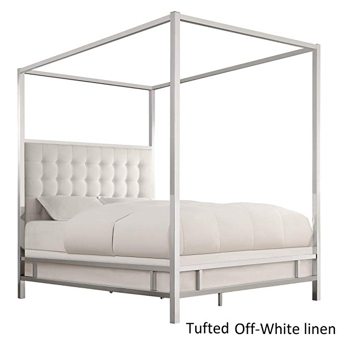 Inspire Q Solivita Queen-Size Chrome Metal Poster Bed by Bold White Linen Queen