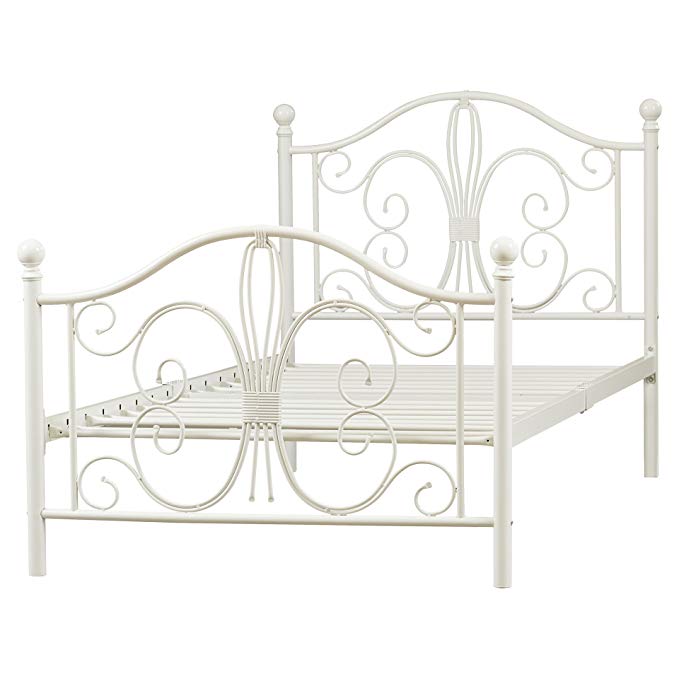 Metal Platform Twin Bed Frame - Platform Metal Bed Frame - Bed Frame Metal Platform with Headboard Footboard and Slats - White Metal Frame Finish