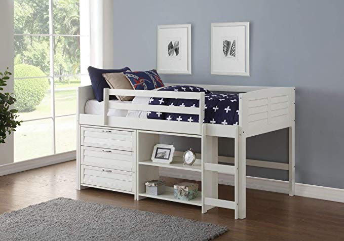 Donco Kids Louver White/Twin/W/3 Drawer Chest and Small Bookcase