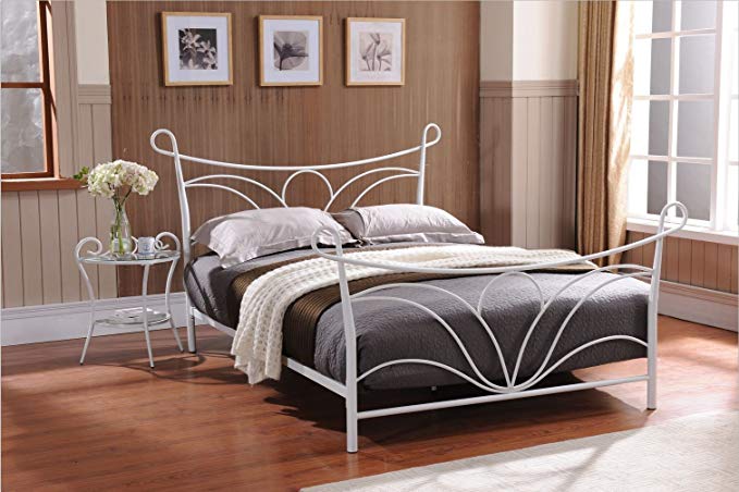 Kings Brand Furniture Hammer White Finish Metal Bed, Headboard Footboard Rails & Slats (Twin)
