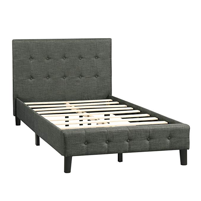 Harper&Bright Designs Upholstered Platform Bed with Wooden Slat Support and Tufted Headboard and Footboard (Twin)