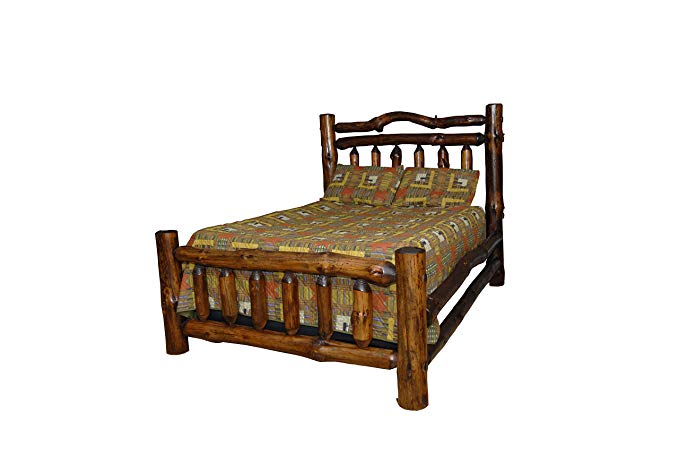 Rustic Pine Log Double Top Rail Bed - KING SIZE - Amish Made in USA (Michael's Cherry Stain)