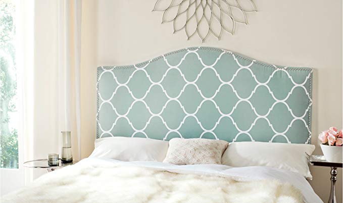 ModHaus Modern Chic Arch Aqua and White Upholstered Queen Headboard with Lattice Pattern & Silver Nailheads Includes ModHaus Living (TM) Pen