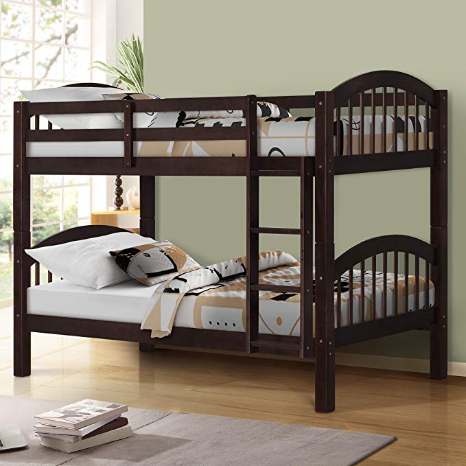 Harper&Bright Designs Bunk Bed Solid Wood Twin Over Twin Bunk Bed Ladder (Espresso)