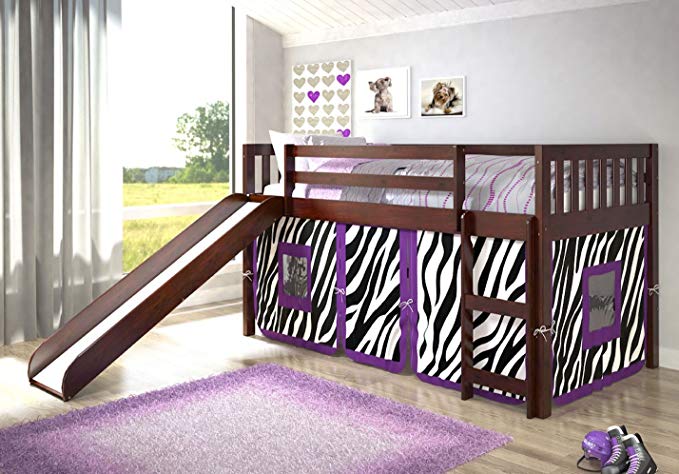 Donco Kids Twin Mission Zebra Tent Loft Bed with Slide