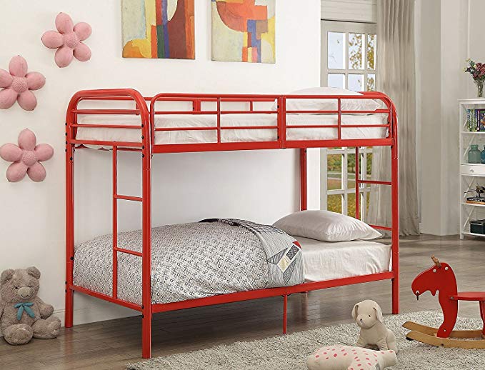 Major-Q Red Metal Tube Supported Twin Over Twin Bunk Bed with Build-in 2 Side Ladders & Full Length Guard Rail (7002178RD)