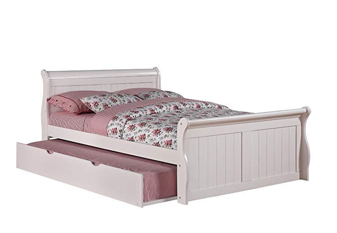 Full White Sleigh Bed by Donco with Trundle