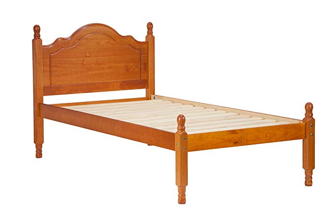 Palace Imports 100% Solid Wood Reston Panel Headboard Platform Bed 1434, Twin Size, Honey Pine Color, 12 Slats Included. Optional Trundle, Drawers, Rail Guard Sold Separately.