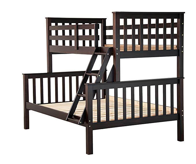 100% Solid Wood Mission Twin Over Full Bunk Bed by Palace Imports, Java, 26 Slats Included. Optional Drawers, Trundle, Rail Guard Sold Separately. Requires Assembly.