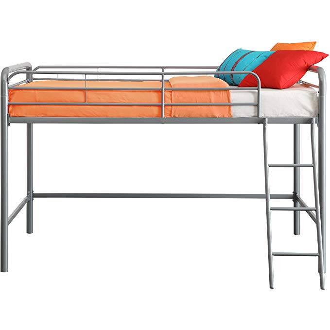 Home Junior Metal Twin Loft Bed Furniture Frame Bunk Bedroom Slide Black Storage and Side ladder and upper guard rails for added safety, Multiple Colors with Dimensions: 78