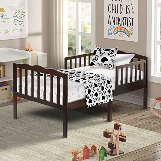 Harper&Bright Designs Classic Solid Wood Toddler Bed with headboard and Footboard (Espresso)
