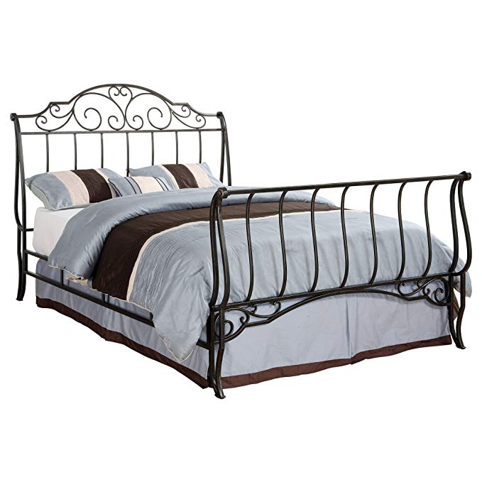 Inspire Q Camelia Graceful Scroll Bronze Iron Sleigh Bed by Classic Queen