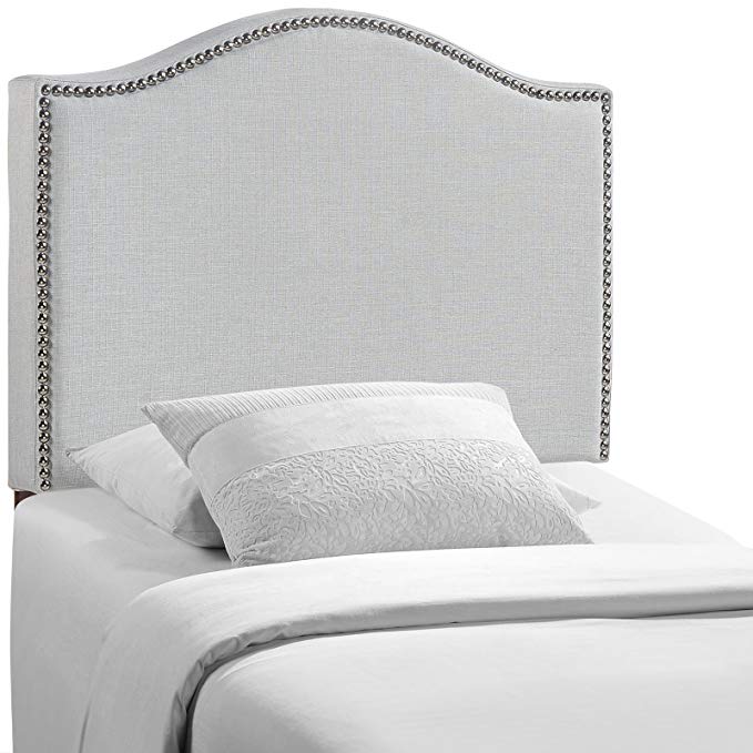 Modway Curl Upholstered Linen Fabric Twin Headboard Size With Nailhead Trim and Curved Shape in Sky Gray Fabric