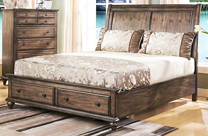NCF Furniture Fortuna Rustic Cal King Storage Bed in Rustic Weathered Brown