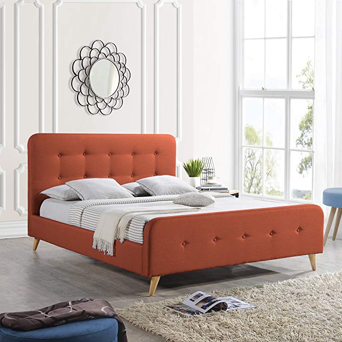 Great Deal Furniture | Baron | Mid Century Queen Platform Bed Frame | in Burnt Orange