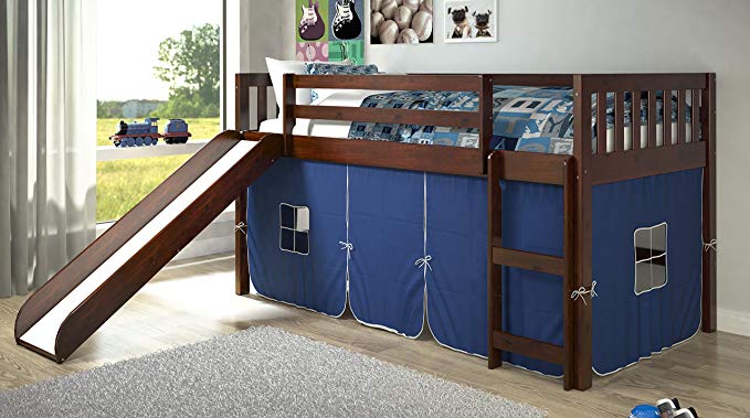 Donco Kids Twin Mission Blue Tent Loft Bed with Slide