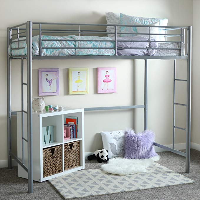 New Silver Twin Over Loft Metal Bed Frame