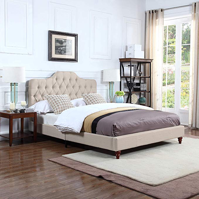 Divano Roma Furniture Classic Ivory Tufted Fabric Low Profile Bed Frame (Full)