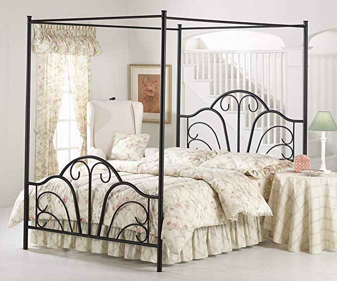 Montana Textured Black Queen Bed Set with Canopy and Legs without Rails