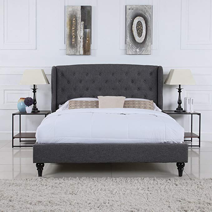Divano Roma Furniture Classic Dark Grey Box-Tufted Shelter Bed Frame (Full)