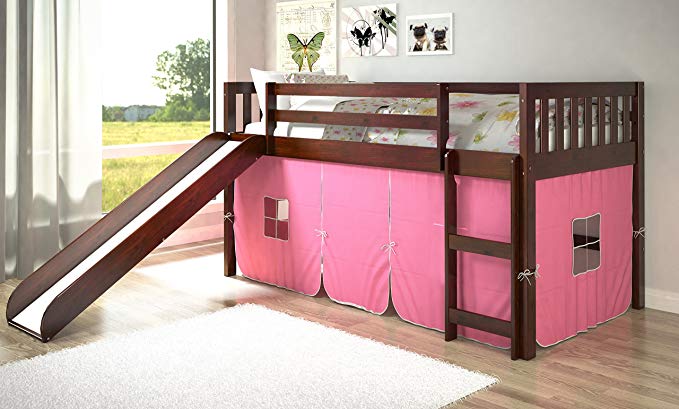 Donco Kids Twin Mission Pink Tent Loft Bed with Slide