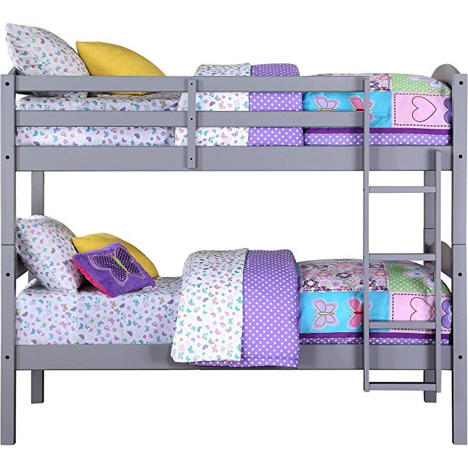Easy-to-Convert to Twin Bed Practical Space Saver Wood Bunk Bed, Multiple Finishes with Sturdy Frames, Gray