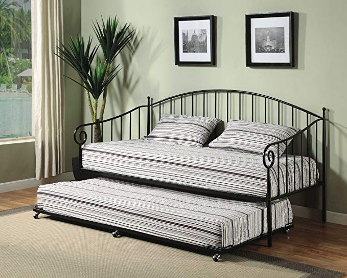 Kings Brand Furniture Matt Black Metal Twin Size Day Bed (Daybed) Frame with Trundle