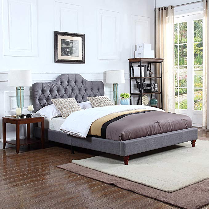 Divano Roma Furniture Classic Grey Tufted Fabric Low Profile Bed Frame (Full)