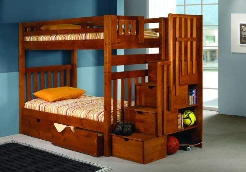 Bunk Bed Twin over Twin Mission Style in Honey with Stairway and Drawers by DONCO