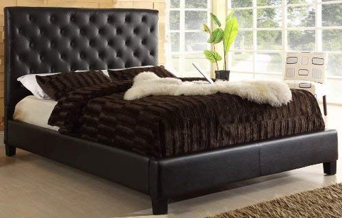 USA Club Tufted Dark Brown Faux Leather Queen-size Platform Bed