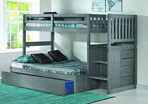 Discovery World Furniture Charcoal Twin over Full Stair Bed with Trundle