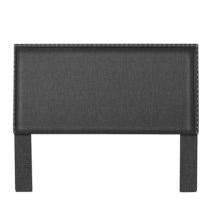 Fabric Linen Padded Upholstered Headboard for Queen/Full Size with Classic Nailhead Accent Design by Elegá Life - Slate Grey