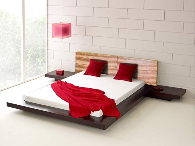 Matisse Fujian Modern Platform Bed + 2 Night Stands King Size (Two Tone).