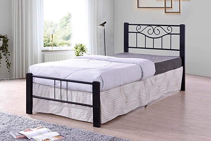 Black Scroll Metal Platform Bed Frame Twin Size, Headboards and Footboard with Solid Wood Legs and Full Slats - Need Mattress only, No Box Spring