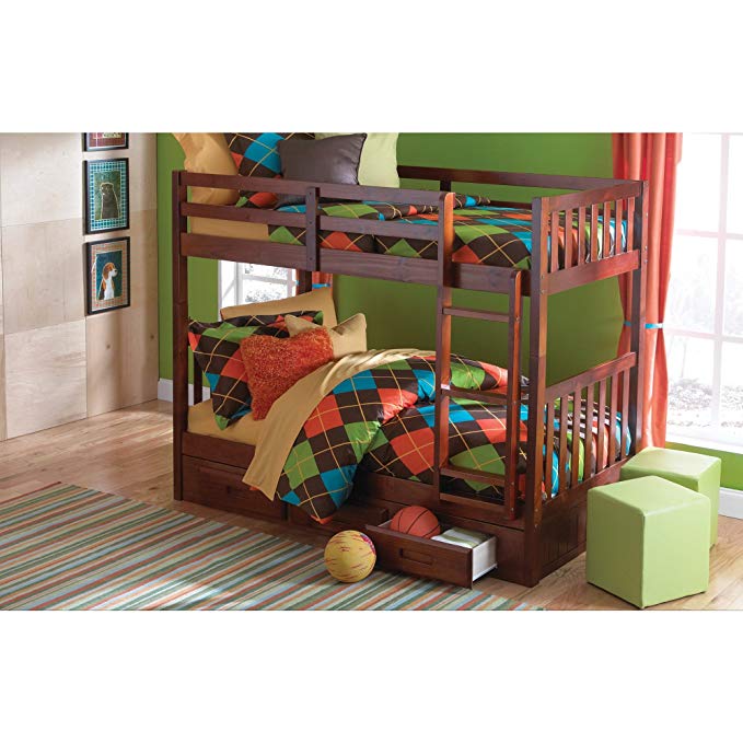 Donco Kids Twin Over Twin Bunk Bed in Merlot Finish