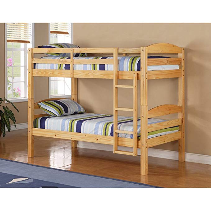 Twin Bunk Bed Frame - Twin Over Twin Size Wooden Bunk Bed with Ladder - Convertible to 2 Beds - Kids Toddlers Room Furniture - Mattresses Not Included! (Natural)