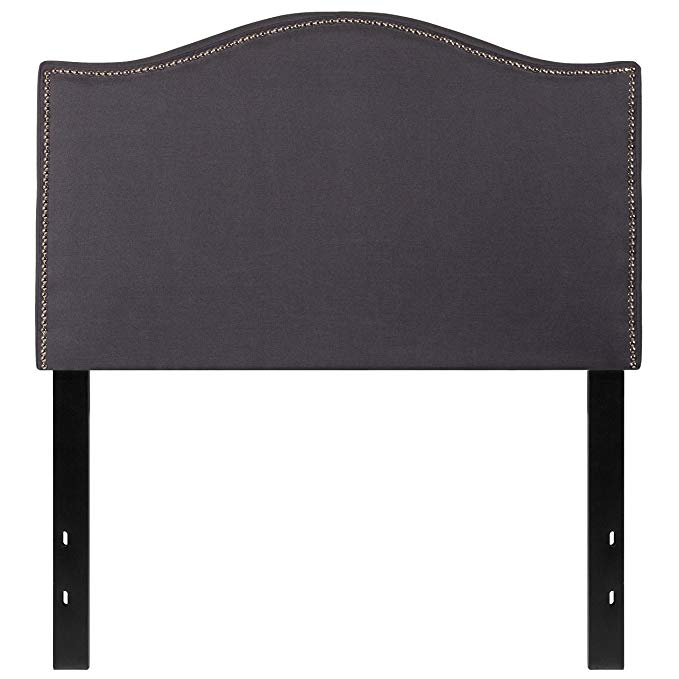 Flash Furniture Lexington Upholstered Twin Size Headboard with Decorative Nail Trim in Dark Gray Fabric