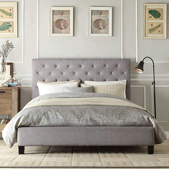 Modern Diamond Gray Button Tufted Upholstered Padded Square Queen Platform Bed with Headboard - Includes Modhaus Living Pen